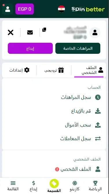 حساب Spinbetter مصر