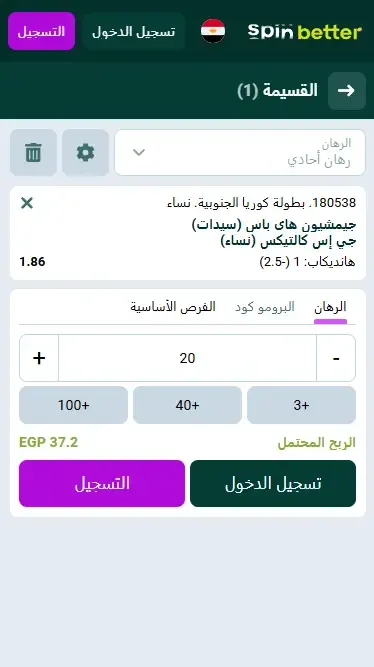 Spinbetter Egypt Volleyball Bet Slip