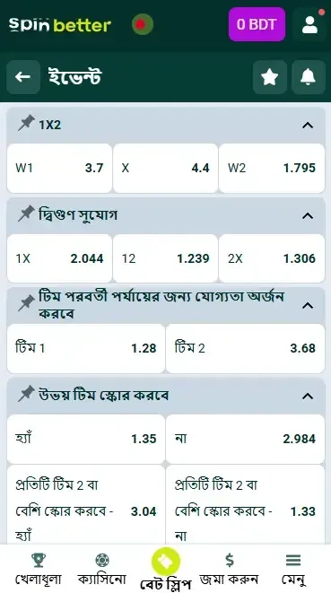 Spinbetter বেটিং মার্কেটস