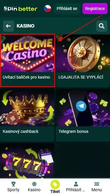 Spinbetter Česká republika: Uvítací bonus v kasinu