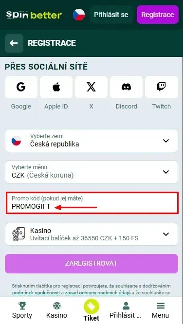 Promo kód Spinbetter Česká republika