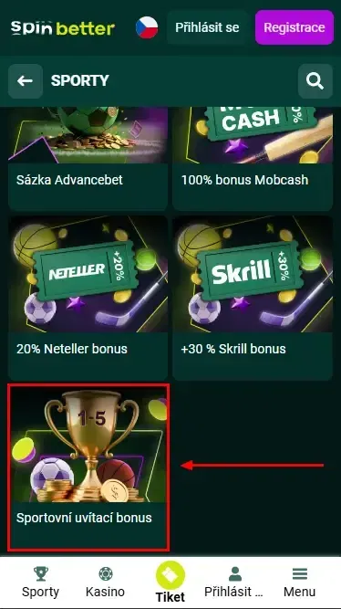 Spinbetter CZ: Uvítací bonus na sportovní sázení