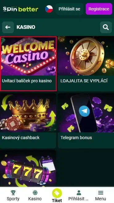 Uvítací balíček kasina Spinbetter Česká republika