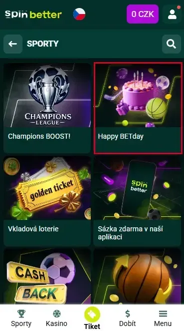 Spinbetter Česká republika narozeninový bonus