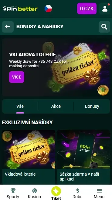 Vkladové bonusy Spinbetter Česká republika