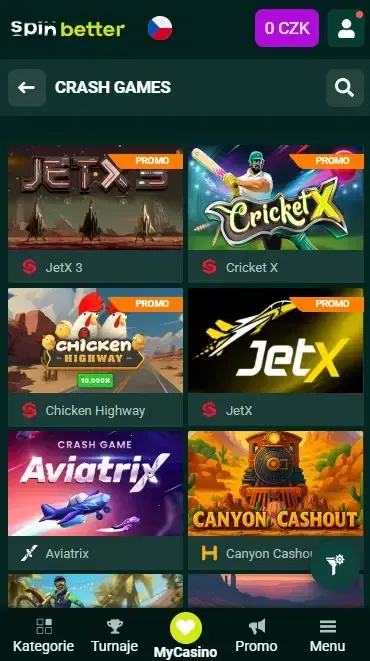 Spinbetter Česká republika: Crash hry