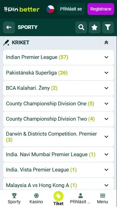 Spinbetter Česko kriketové zápasy a události
