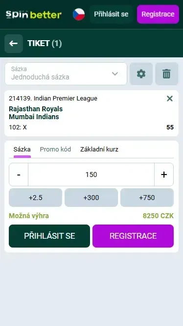 Spinbetter Česká republika: sázkový tiket na kriket