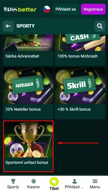 Spibetter Česká republika: Sportovní uvítací bonus
