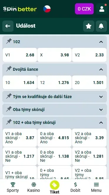 Sázkové trhy Spinbetter