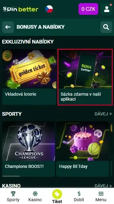 Spinbetter Česká republika – bonus v podobě sázky zdarma