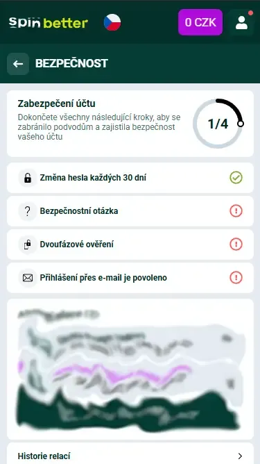 Spinbetter Česko: Ochrana účtu