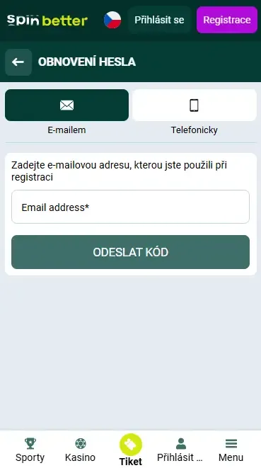 Obnovení hesla e-mailem v České republice
