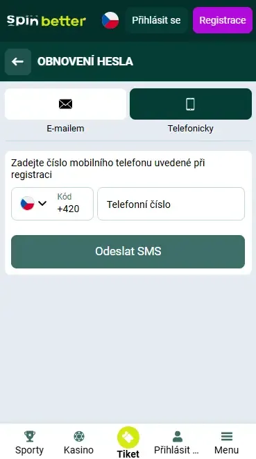 Obnovení hesla pomocí telefonního čísla