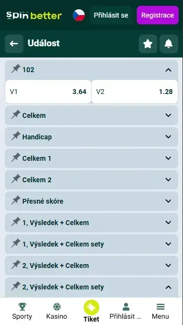 Sázkové trhy Spinbetter Česká republika