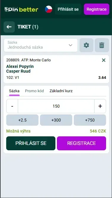 Spinbetter Česká republika Sázkový tiket
