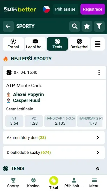 Spinbetter Česká republika tenisové události
