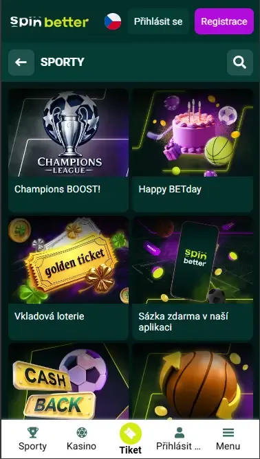 Sportovní bonusy Spinbetter Česká republika