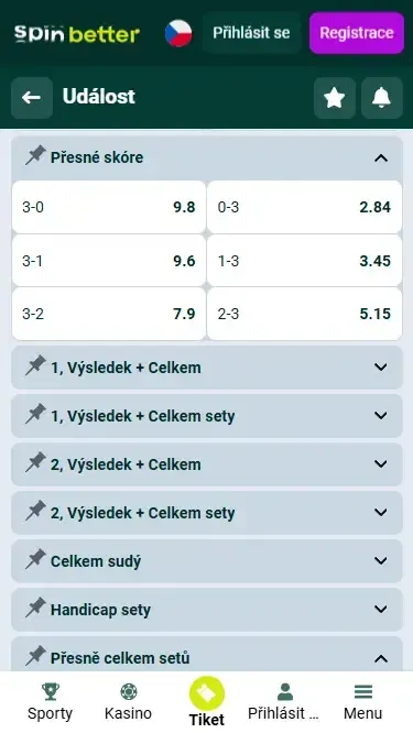 Spinbetter Česká republika Přesný výsledek (volejbal)