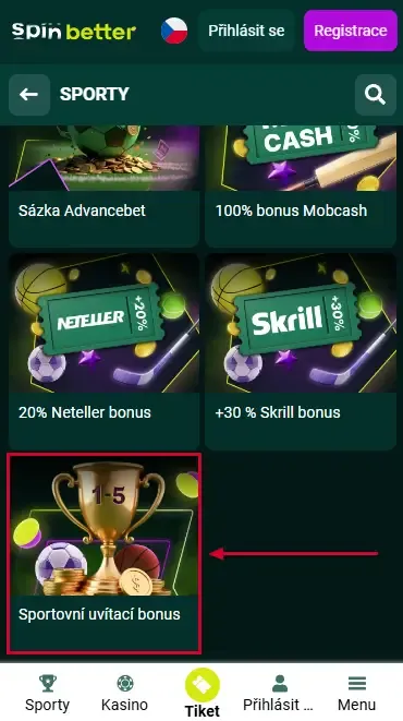 Uvítací bonus pro sportovní sázky na Spinbetter CZ