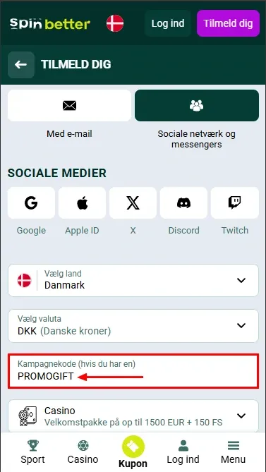 Spinbetter Danmark kampagnekode