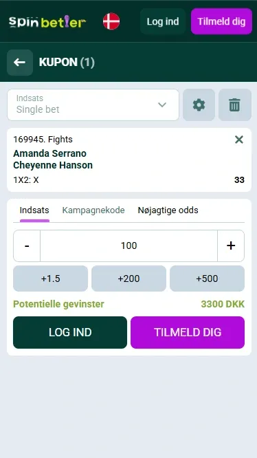 Spinbetter-væddemålskupon til boksning
