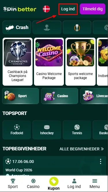 Spinbetter Danmark Login-knap