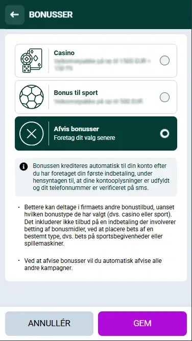 Velkomstpakke + gratis spins