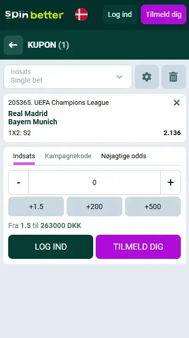 Begynd at spille på Spinbetter Danmark