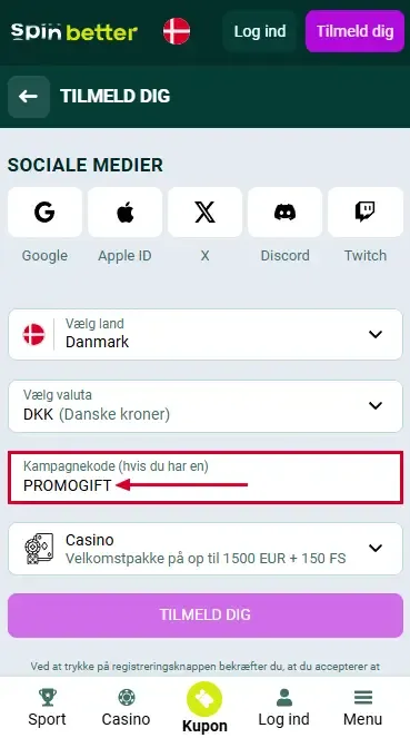 Spinbetter Danmark Promokode