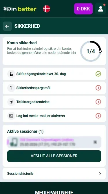 Spinbetter Danmark: Kontobeskyttelse