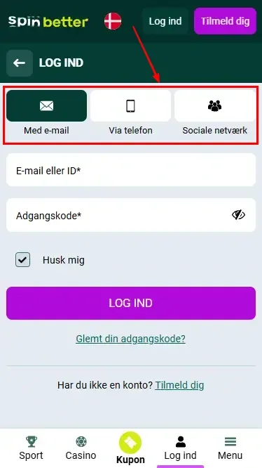 Spinbetter DK: Måder at logge ind på