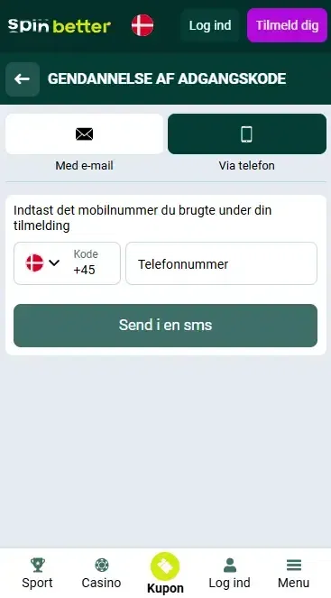 Gendannelse af adgangskode via telefonnummer