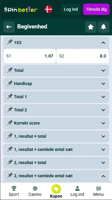 Spinbetter Danmark Bettingmarkeder