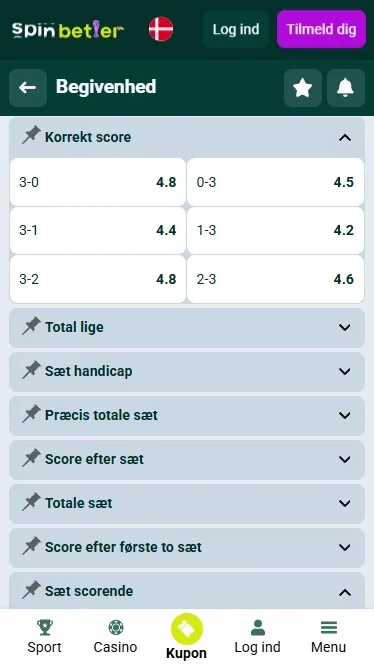 Spinbetter Danmark Korrekt resultat (Volleyball)