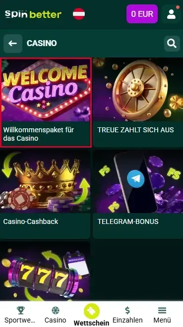 Spinbetter Österreich: Casino-Willkommensbonus