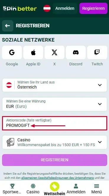Spinbetter Österreich Promo-Code