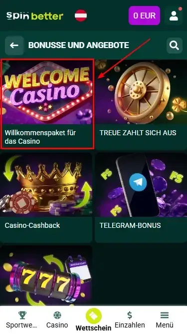 Spinbetter Österreich Casino Willkommenspaket