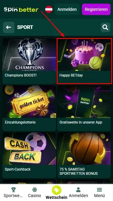 Spinbetter Austria Geburtstagsbonus