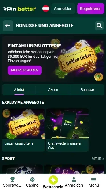 Einzahlungsboni bei Spinbetter Österreich