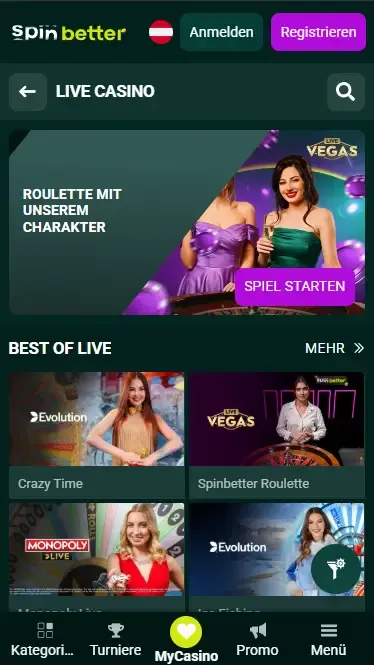 Spinbetter Österreich: Live Casino