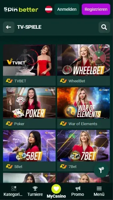 Spinbetter Österreich: TV Games