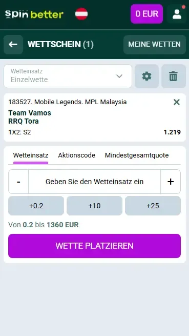 Spinbetter Österreich: Esport-Wettschein