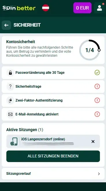 Spinbetter Österreich: Kontoschutz