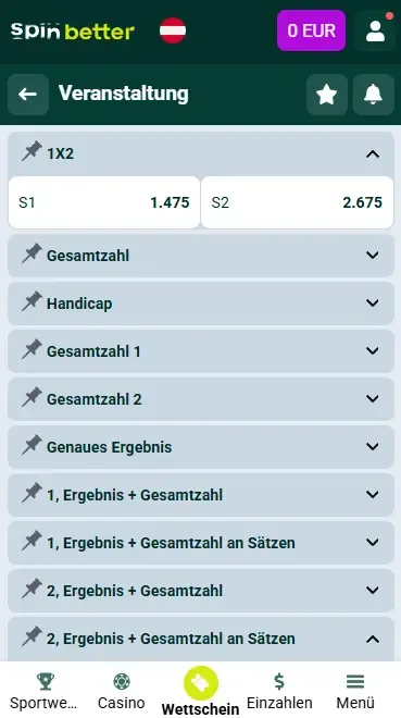 Spinbetter Österreich Wettmärkte