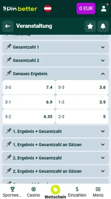 Spinbetter Österreich Exaktes Ergebnis (Volleyball)