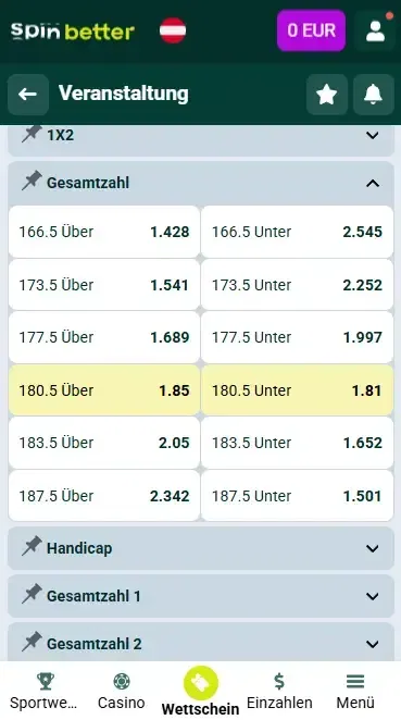 Spinbetter Österreich Volleyball Totals und Handicap
