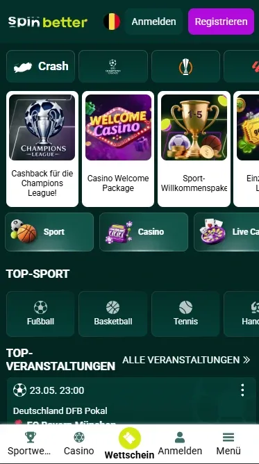 Spinbetter-App in Belgien