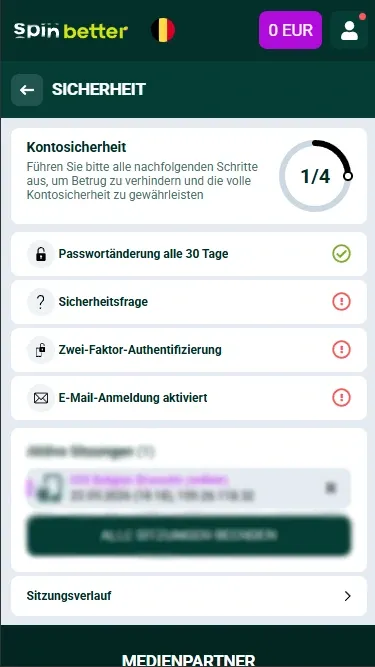 Spinbetter Belgien Kontoschutz