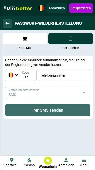 Passwortwiederherstellung über Telefonnummer